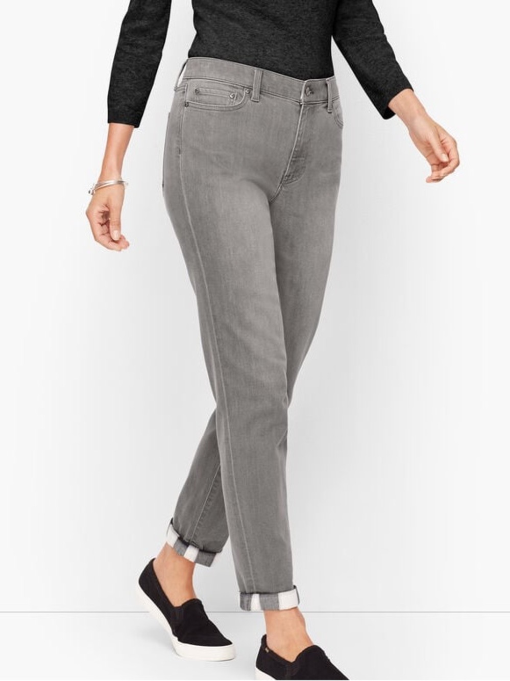 Talbots Gray Ankle Straight Jeans Buffalo plaid cuff Women’s Sz 4